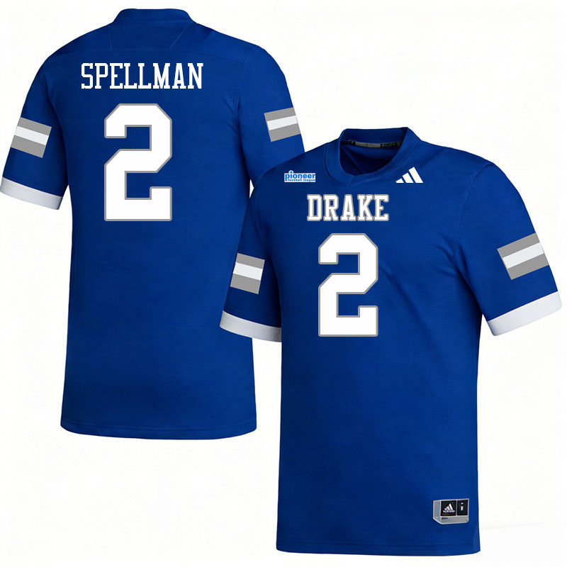 Drake Bulldogs #2 Chase Spellman College Football Jerseys,Uniforms-Blue